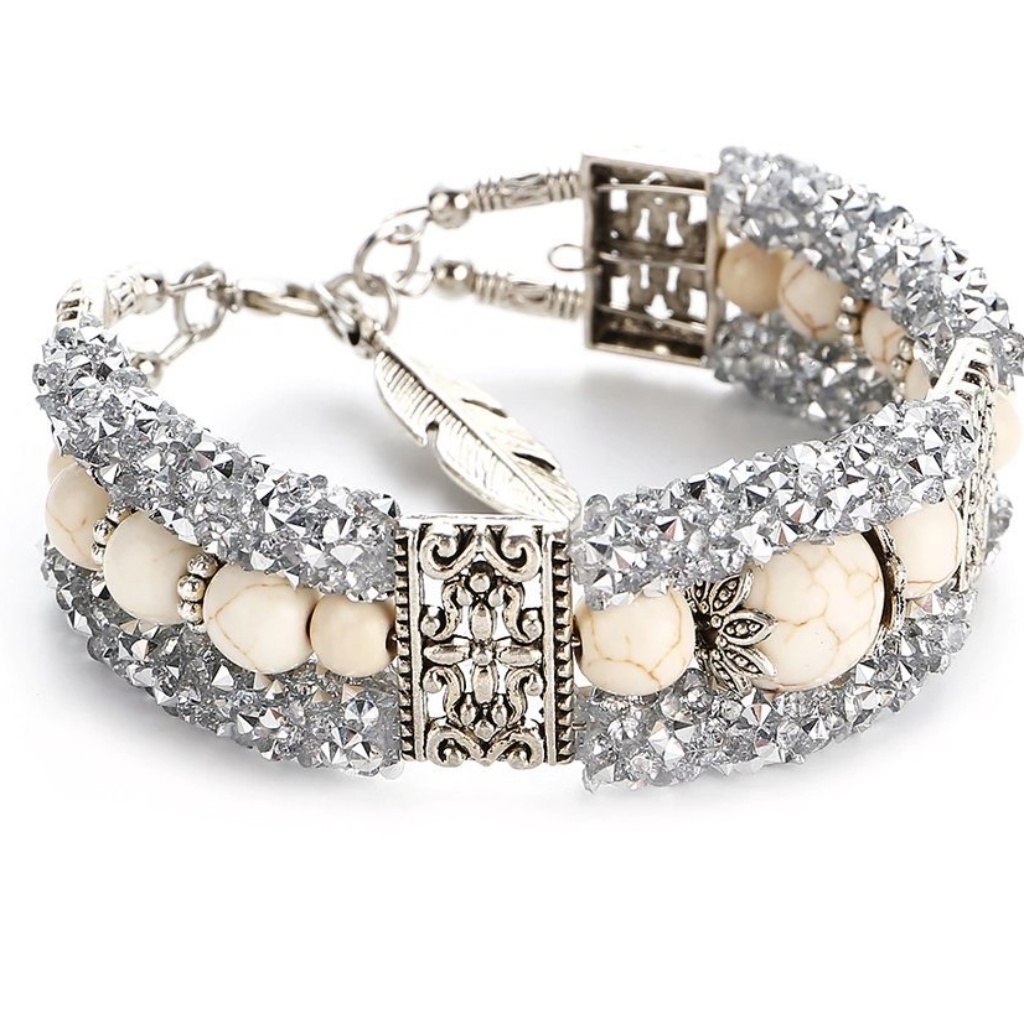 Chic Silver And Cream Beaded Bracelet